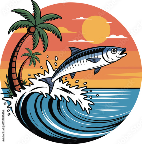 Tropical Mackerel Leap Sunset Palm Beach Wave
