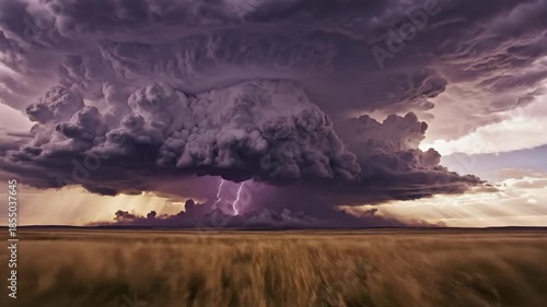 Massive Thunderstorm Clouds Gathering Over Empty Grassy Plain