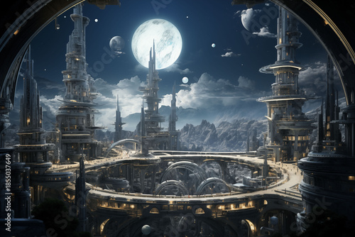 A science fiction city built inside a glowing, hollow asteroid.