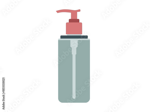 Cosmetic dispenser bottle with a pink pump for dispensing liquids like lotions, serums, or cleansers in a minimalist design