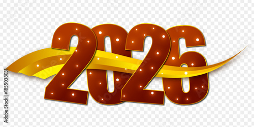 Vector illustration of Happy New Year 2026 text on transparent background