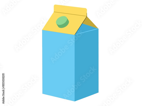 A minimalist illustration of a light blue carton of milk with a yellow top and a green cap, isolated on a white background