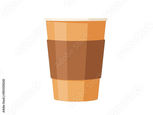A simple, modern illustration of a takeaway coffee cup with a brown sleeve on a white background, perfect for cafe or beverage concepts