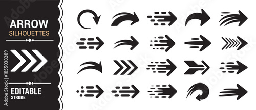 Black solid arrow icons for UI, signage, and infographic design