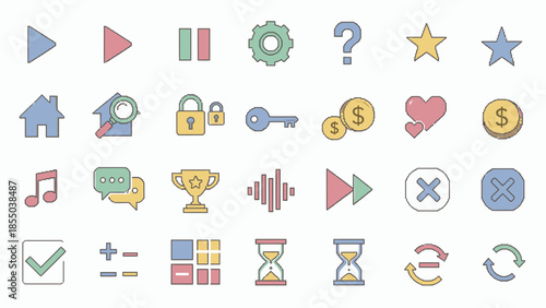 Collection of flat design icons for user interface and web design projects.