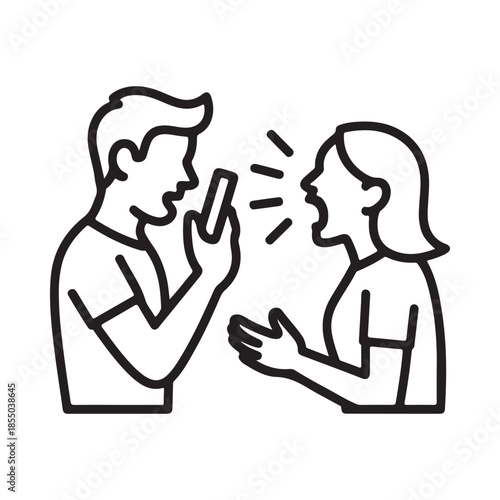 A couple arguing with one person recording the other on a smartphone