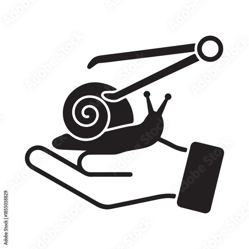 A hand gently holding a snail with a pair of calipers measuring it