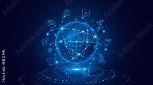 Global connection network background. World map. High-speed internet technology concept or fast wireless data transmission. modern internet network connection technology background