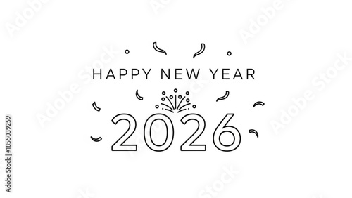 Happy new year 2026 celebration graphic with fireworks and confetti