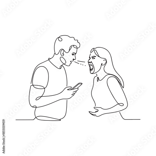 A couple engaged in a heated argument one holding a smartphone