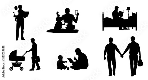 Diverse Family Activities and Parenthood Silhouettes A Collection of Lifestyle Moments