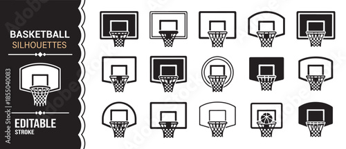 Editable basketball hoop silhouette collection for training and game graphics