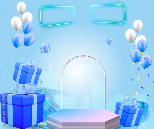 Product display design templates, promotional materials, greeting cards, and online discount coupons. Banners advertising flash sales and big discounts. Includes product display stands.