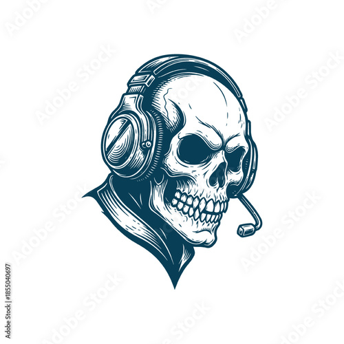 Esports Skull Gamer with Headset and Microphone