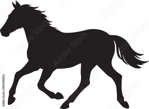 Black silhouette of a running horse on white background. Vector illustration of a galloping stallion or mustang.