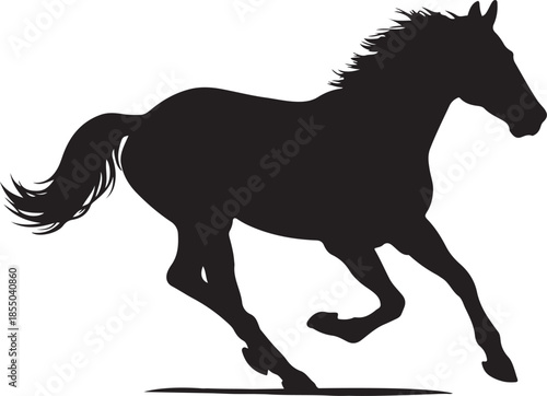 Black horse silhouette running isolated on white background - galloping mustang stallion concept