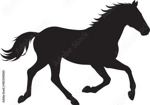 Black silhouette of a galloping horse isolated on a white background, wild stallion running vector illustration