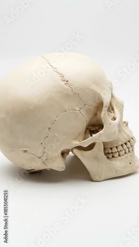 Clean minimal human skull isolated on pure white background