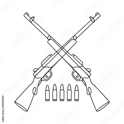 Two crossed rifles with ammunition a simple black and white illustration