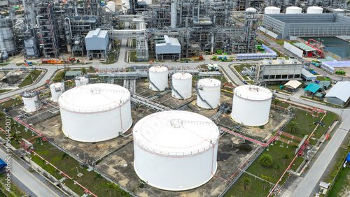 Aerial  view Industry Oil refinery oil and gas refinery background, Business petrochemical industrial, Refinery oil and gas factory power and fuel energy, Ecosystem estates. Fuel refinery industry