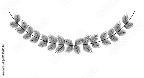Elegant curved black and white line art border made of delicate fern or palm leaves for sophisticated stationery design.