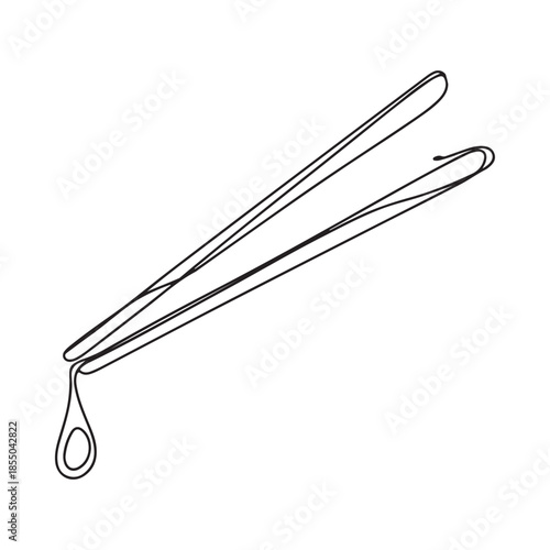 A simple line drawing of kitchen tongs with a loop for hanging