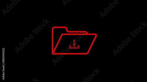 Red outlined folder icon with a download symbol, representing data transfer and file access