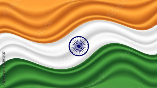 Waving india national flag with saffron, white, and green colors and ashoka chakra emblem