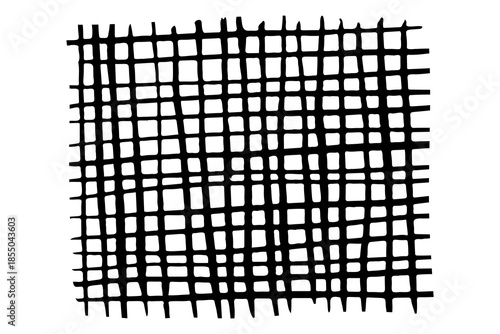 Hand-drawn black ink grid texture. Abstract hand-hatched check pattern with irregular lines. Minimalist doodle background for edgy graphic design, posters, and urban streetwear aesthetics.