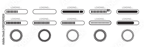 Set of vector loading icons. loading bar progress icon. Download progress. Collection Loading status. Vector illustration.