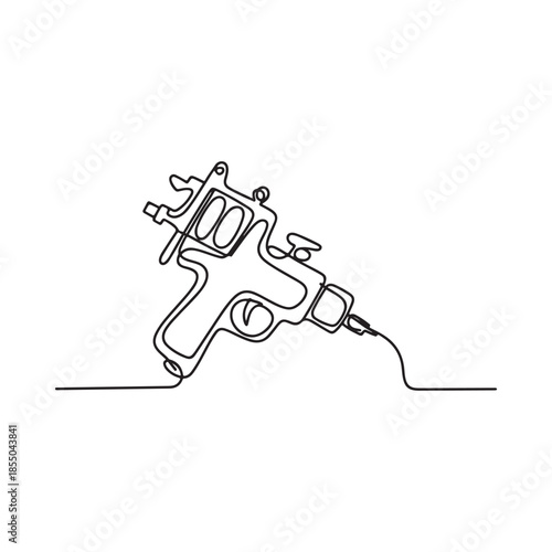 A continuous line drawing of a tattoo machine with a power cable