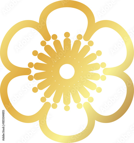 Golden Chinese Plum Blossom. Golden Floral Blossom Icon