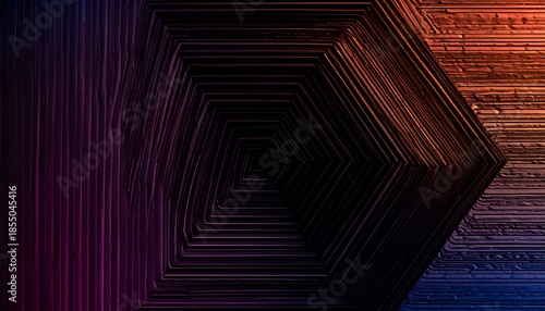 Geometric hexagonal tunnel with gradient lighting, creating a 3D effect