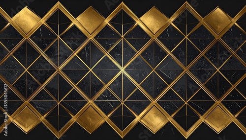 Elegant geometric pattern with gold framing dark marble-like diamond shapes