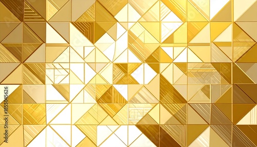 Geometric gold mosaic of triangles and squares with varying textures and shading