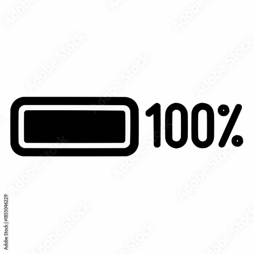 Line icon of a progress bar at 100% — full completion, black on white, square minimalist style