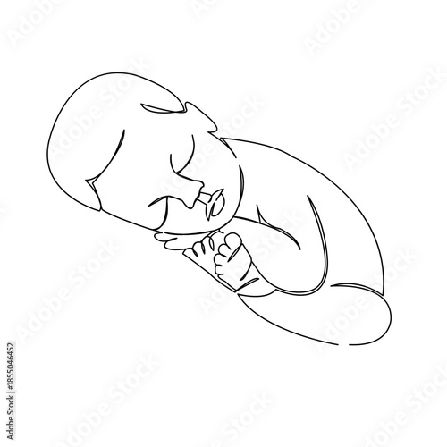One continuous single drawing line art flat doodle newborn, baby, child, girl, kid, family, motherhood, happiness. Isolated image hand draw contour on a white background
