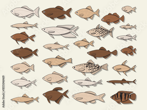 hand drawn cute cartoon vector illustration set of ornamental fish.