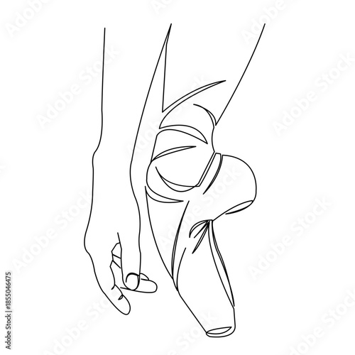 One continuous single drawing line art flat doodle dancer, woman, leg, ballet, art, footwear, feet hand. Isolated image hand draw contour on a white background
