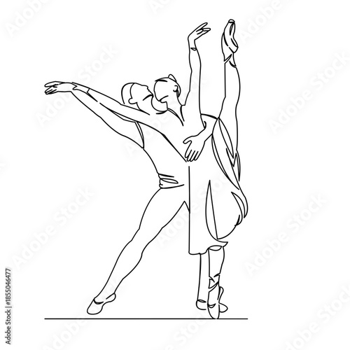 One continuous single drawing line art flat doodle dance, ballet, couple, dancer, woman, man, female. Isolated image hand draw contour on a white background
