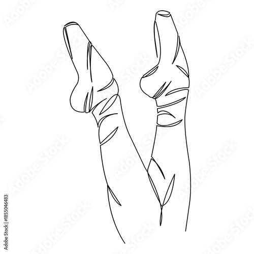 One continuous single drawing line art flat doodle ballerina, ballet, leg, dance, dancer, elegance, footwear. Isolated image hand draw contour on a white background
