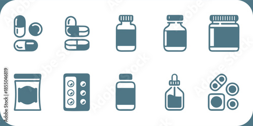 pharmacy medicine icons set for healthcare design