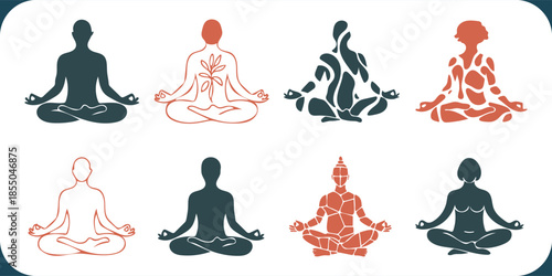 yoga poses in different artistic styles and colors