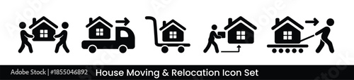 House moving and relocation icon set vector_house transport and home delivery
