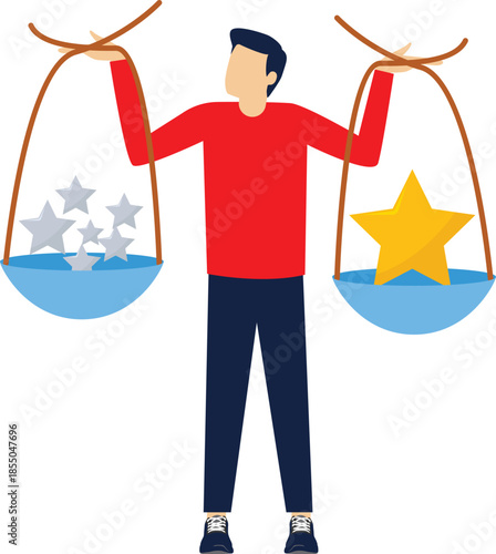 quality vs quantity concept illustration, the balance for successes, management to assure excellent work outcome working attitude to deliver superior result concept illustration with flat style

