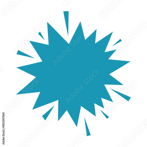 Blue starburst shape with jagged edges on white background