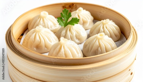 Delicious Asian Soup Dumplings in Bamboo Steamer