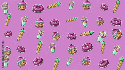 Cupcakes, donuts, ice cream cones, and dessert glasses on a pink background make a perfect choice for party invitations and dessertthemed designs.