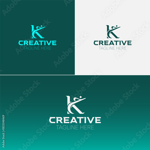 An elegant K letter logo featuring an abstract Arabic letter خ  in center, K logo monogram, 