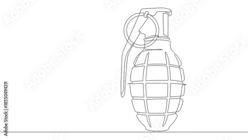 A single line drawing of a hand grenade on a white background.